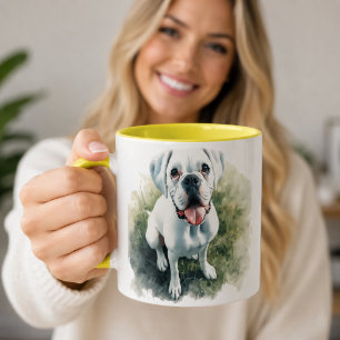 Caneca De Café Em Dois Tons Cachorro Boxer em Aquarela