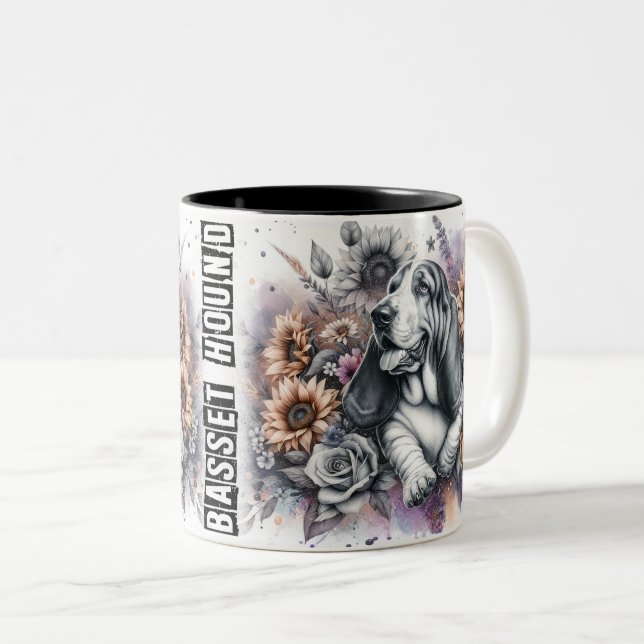 Caneca De Café Em Dois Tons Cachorro Cachorro Bassett (Frente Esquerda)