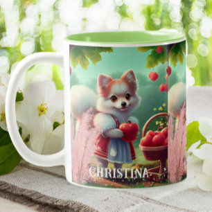 Caneca De Café Em Dois Tons Cachorro Cachorro Cachorro com Maçãs Nome Personal