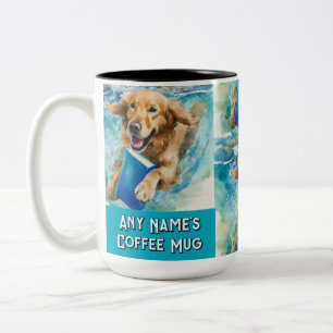 Caneca De Café Em Dois Tons Cachorro correndo com o grande livro Coffee Mug de
