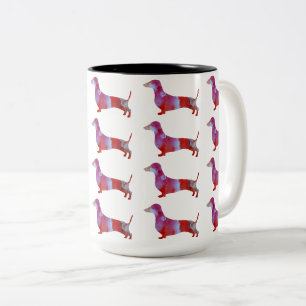 Caneca De Café Em Dois Tons Cachorro dachshund rosa