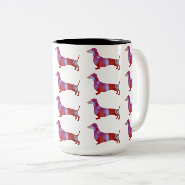 Caneca De Café Em Dois Tons Cachorro dachshund rosa (Frente Esquerda)