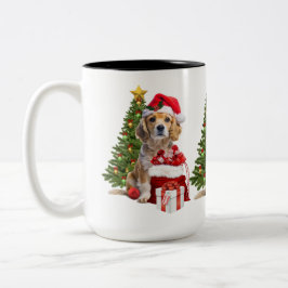 Caneca De Café Em Dois Tons Cachorro de Natal com Chapéu de Papai Noel  