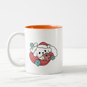 Caneca De Café Em Dois Tons Cachorro de Natal em Santa Hat - Feriado Cheque pa