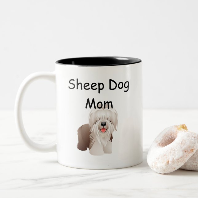 Caneca De Café Em Dois Tons Cachorro de Ovino Mamãe (Com Donut)