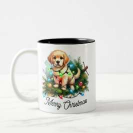 Caneca De Café Em Dois Tons Cachorro de Papais noeis Conquistadores da Árvore