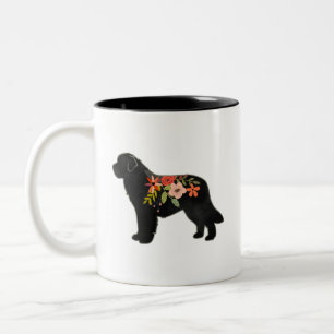 Caneca De Café Em Dois Tons Cachorro de Terra Nova Breia Silhouette Floral Boh