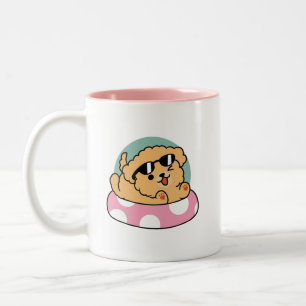 Caneca De Café Em Dois Tons Cachorro de verão - Cachorro flutuante com óculos 