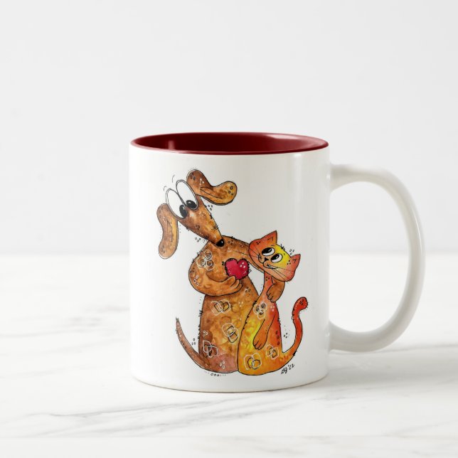 Caneca De Café Em Dois Tons Cachorro e Gato (Direita)