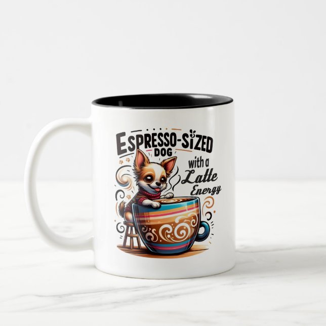 Caneca De Café Em Dois Tons Cachorro Espresso com Energia Latte (Esquerda)