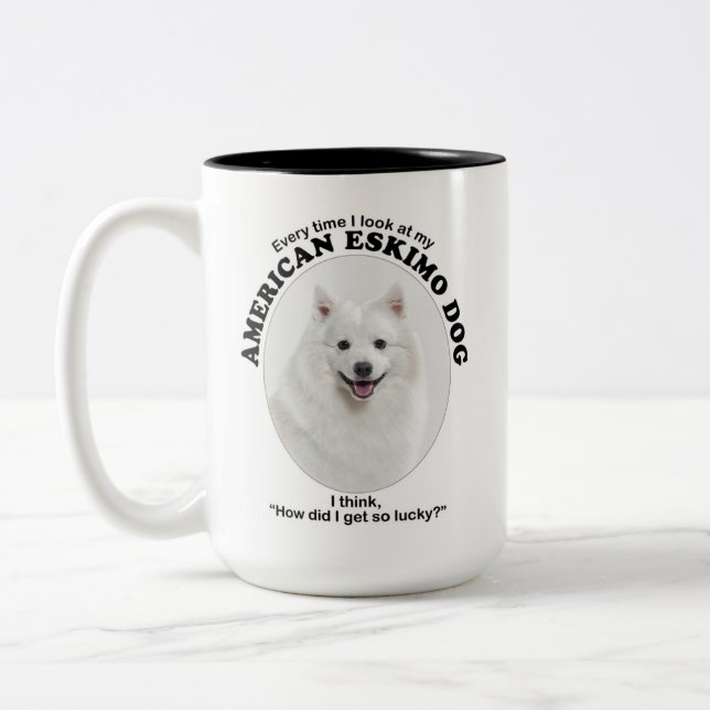 Caneca De Café Em Dois Tons Cachorro Esquimó Americano Sortudo (Esquerda)