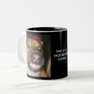Caneca De Café Em Dois Tons Cachorro GSD Engraçado Este É O Meu Rosto Antes Do