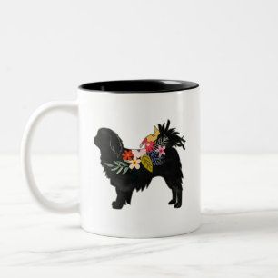 Caneca De Café Em Dois Tons Cachorro Japonês Breu Bohemian Floral Silhouette