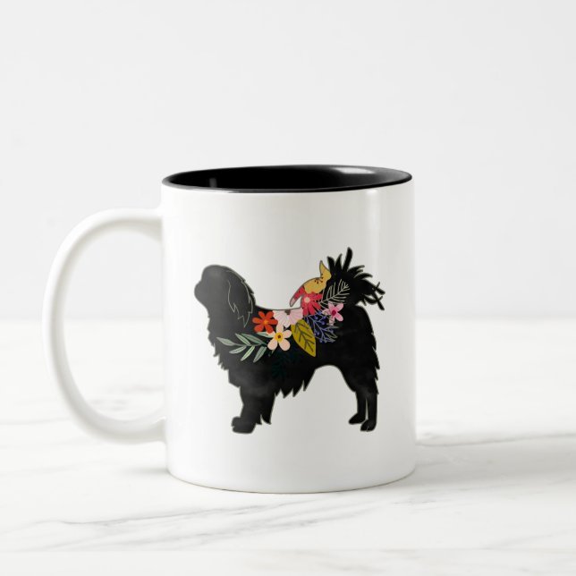 Caneca De Café Em Dois Tons Cachorro Japonês Breu Bohemian Floral Silhouette (Esquerda)