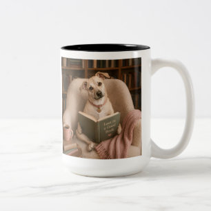 Caneca De Café Em Dois Tons Cachorro Leitor Fofo Ilustração de Aquarela da Bib