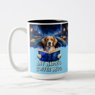 Caneca De Café Em Dois Tons Cachorro Lendo o Grande Livro Slogan Personalizáve