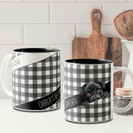 Caneca De Café Em Dois Tons Cachorro Mãe Buffalo Xadrez Branco Preto Personali