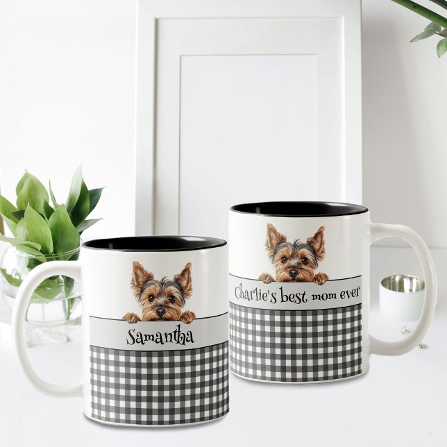 Caneca De Café Em Dois Tons Cachorro Mãe Yorkie Personalizado (Criador carregado)