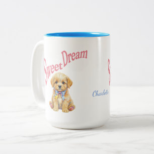 Caneca De Café Em Dois Tons Cachorro Personalizado "Sonho Doce" Aquarela Mu