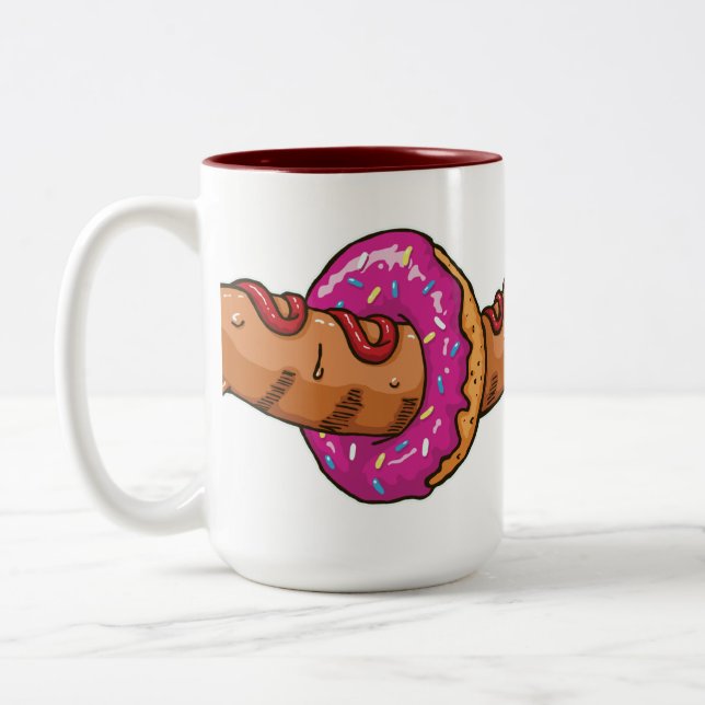 Caneca De Café Em Dois Tons Cachorro quente através do furo da rosquinha (Esquerda)