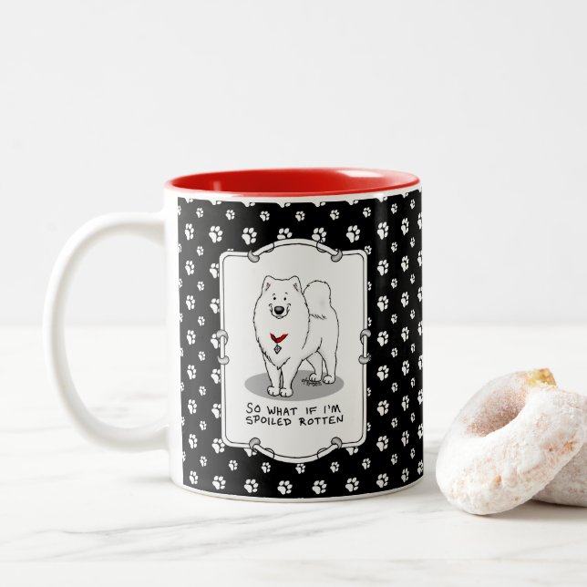 Caneca De Café Em Dois Tons Cachorro Rachado Samoado Atitude Custa Engraçada (Com Donut)
