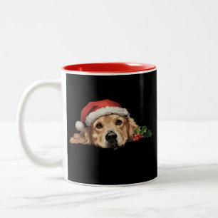 Caneca De Café Em Dois Tons Cachorro Retriever Dourado Chapéu de Natal do Papa