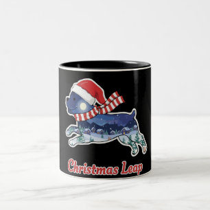Caneca De Café Em Dois Tons Cachorro Saltitante Natalino   Cachorrinho Fofo do