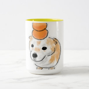 Caneca De Café Em Dois Tons Cachorro Shiba Fofo com Tangerinas Mandarinas na C