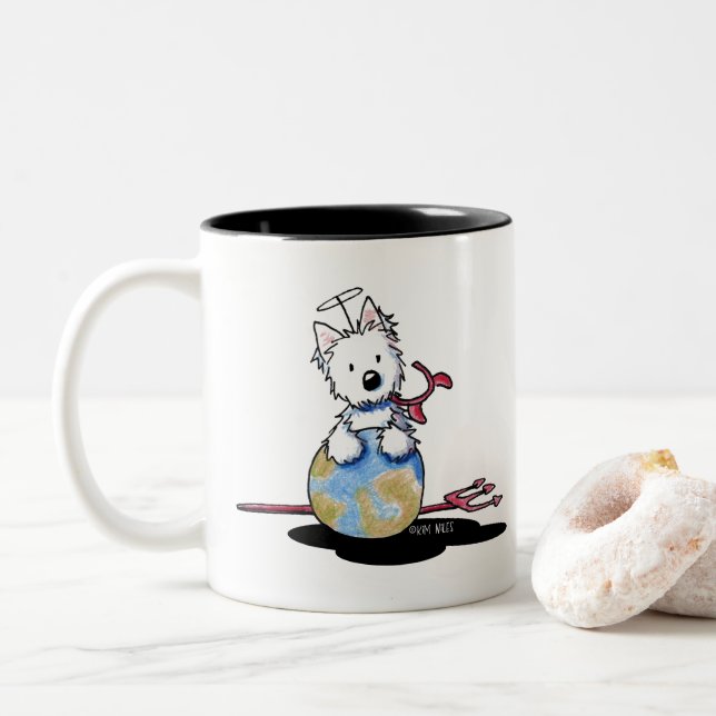 Caneca De Café Em Dois Tons Cachorro Westie (Com Donut)