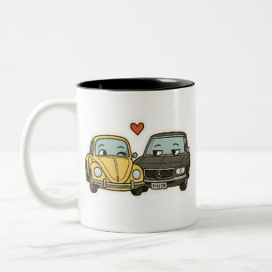 Caneca De Café Em Dois Tons Cachorros de carro - Cartões de Casal de cartoon g