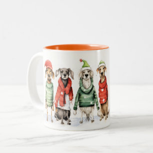 Caneca De Café Em Dois Tons Cachorros de inverno bonitos Fúria e Natal Brilhan