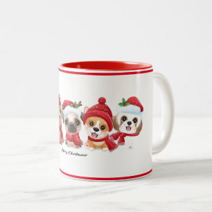 Caneca De Café Em Dois Tons Cachorros em Santa Hats Filmam Feriado Moderno