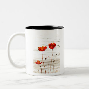 Caneca De Café Em Dois Tons Cachorros vermelhos russos flores de aquarela