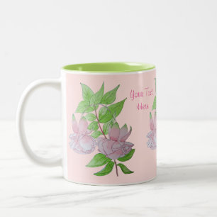 Caneca De Café Em Dois Tons cachos de flores cor-de-rosa com folhas florais bo