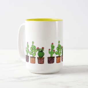 Caneca De Café Em Dois Tons Cacto De Cores Aquáticas Cujas Cores São Curtas Em
