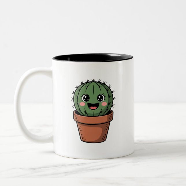Caneca De Café Em Dois Tons Cacto Kawaii (Esquerda)