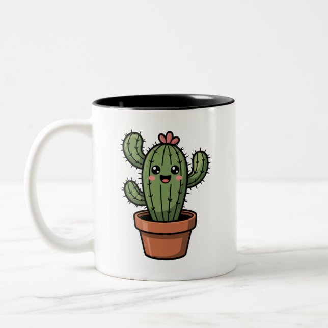 Caneca De Café Em Dois Tons Cactus Kawaii (Esquerda)