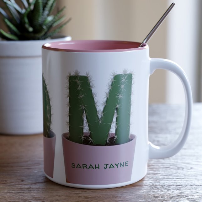 Caneca De Café Em Dois Tons Cactus Mãe Plantas Suculentes Mug De Café De Dois  (Perfect coffee mug for the mom that loves cacti. Just add her name)