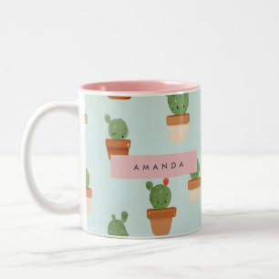 Caneca De Café Em Dois Tons Cactus personalizado com Potes Terracotta
