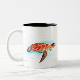 Caneca De Café Em Dois Tons Cadeado-maracujá-do-mar aquarela oceânica tropical