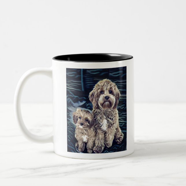 Caneca De Café Em Dois Tons Cães Cavapoo Engraçados Adoráveis (Esquerda)