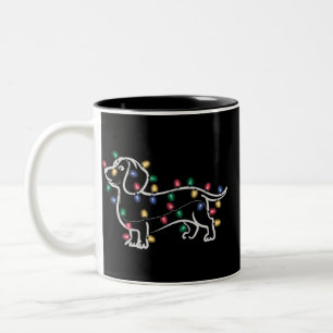 Caneca De Café Em Dois Tons Cães Dachshund Árvore Natal Pet Cachorro