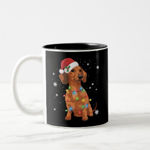 Caneca De Café Em Dois Tons Cães Dachshund Árvore Natal Pet Cão
