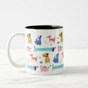 Caneca De Café Em Dois Tons Cães de Cartoon Bonitos