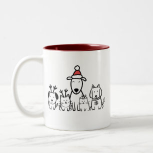 Caneca De Café Em Dois Tons Cães e Gatos de Natal Rena Feriado