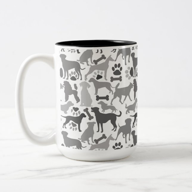 Caneca De Café Em Dois Tons Cães e patas 03.b Padrão branco BG (Esquerda)