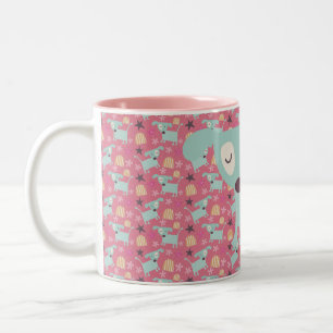 Caneca De Café Em Dois Tons Cães, Estrelas e Flores