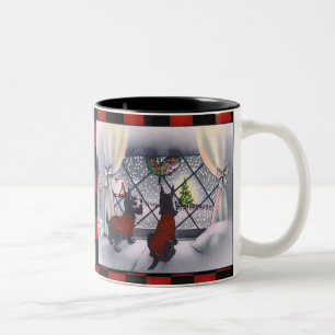 Caneca De Café Em Dois Tons Cães patrióticos do Scottie do natal vintage em