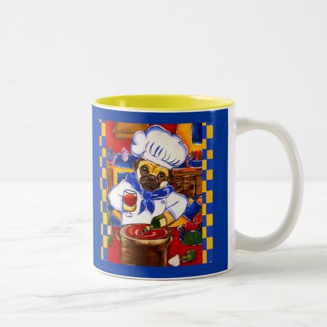Caneca De Café Em Dois Tons Café Bonito Pug Chef (Direita)