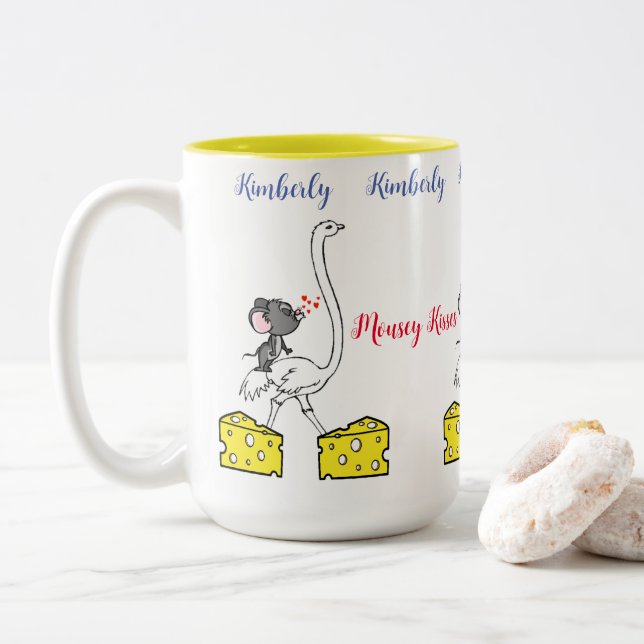 Caneca De Café Em Dois Tons Café Chá Mugs, Mouse Ostrich Cheese Love Kisses (Com Donut)